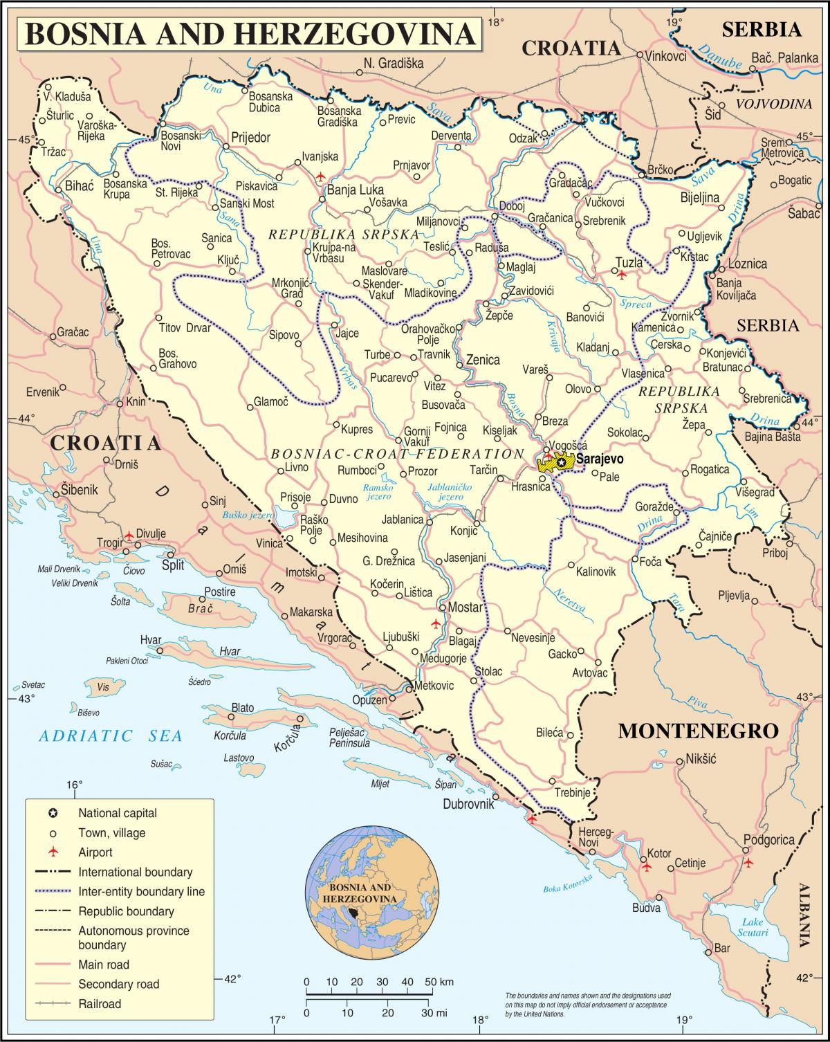 Peta dari Bosnia wisata